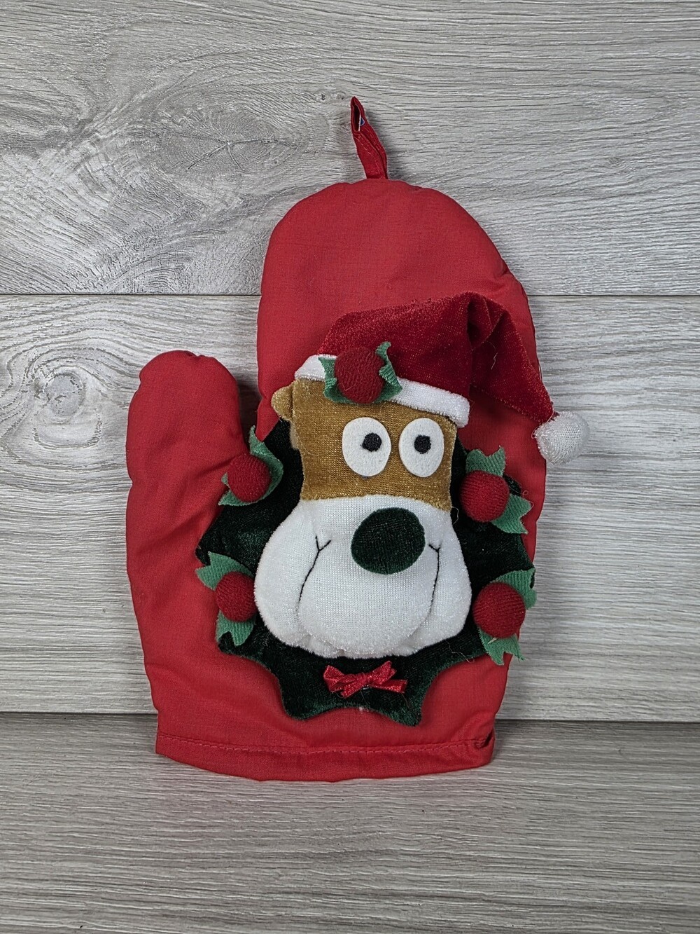 Holiday Reindeer Animal Face Applique Fabric Oven Mitt SU12